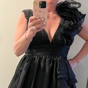 Black Plunging V-neck Ruched Gown